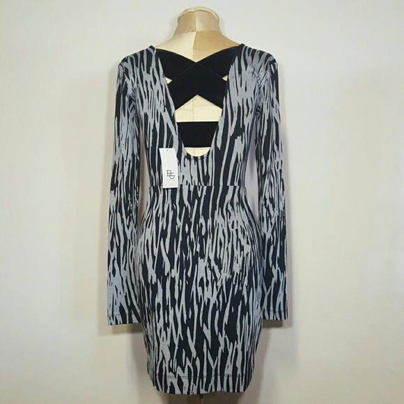 BCBG Black & Grey Zebra Animal Print Bodycon Dress - Picture 4 of 7